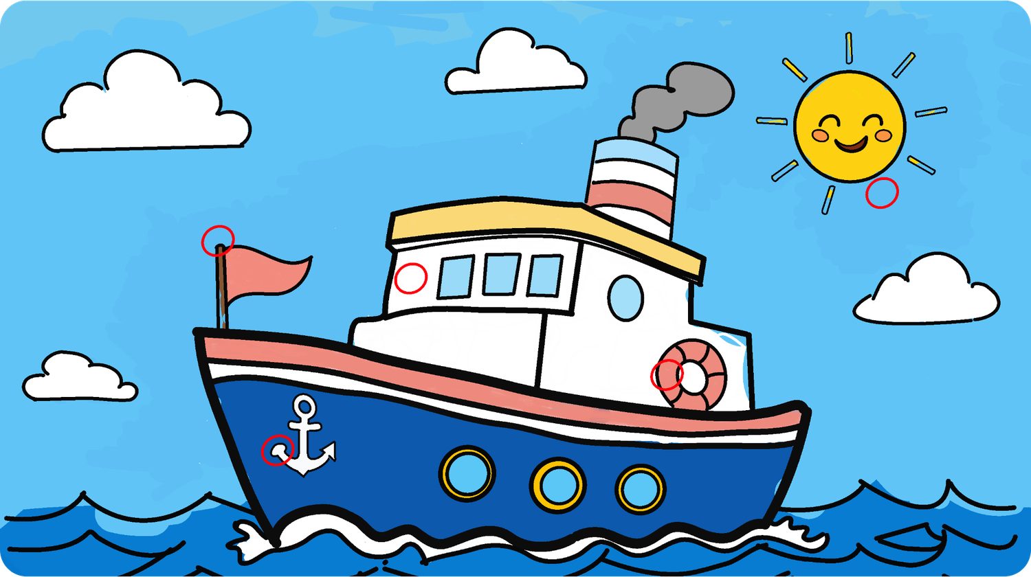 Little Boat puzzle solution — spot the difference circled