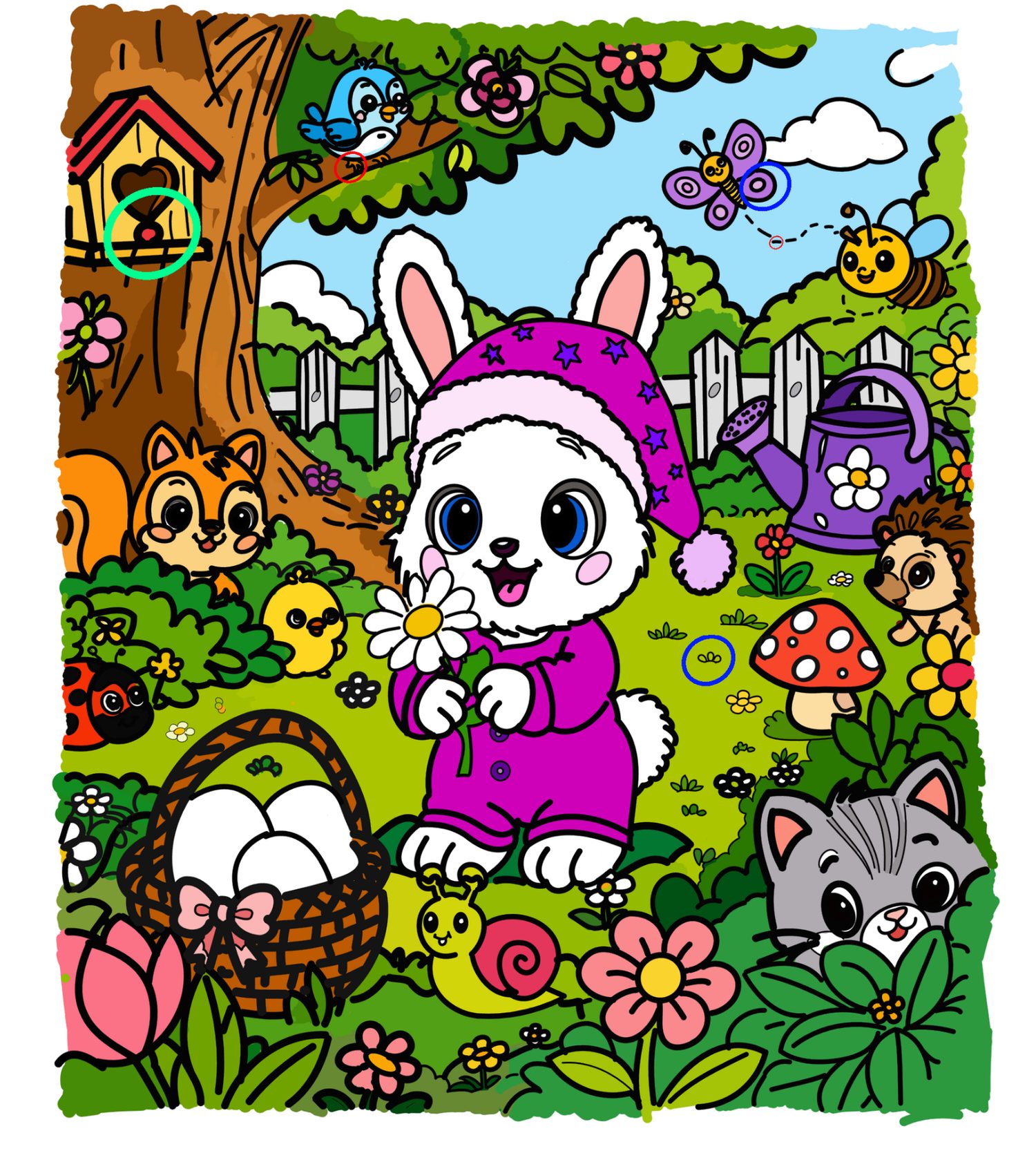 Spring Garden puzzle solution — hidden objects circled